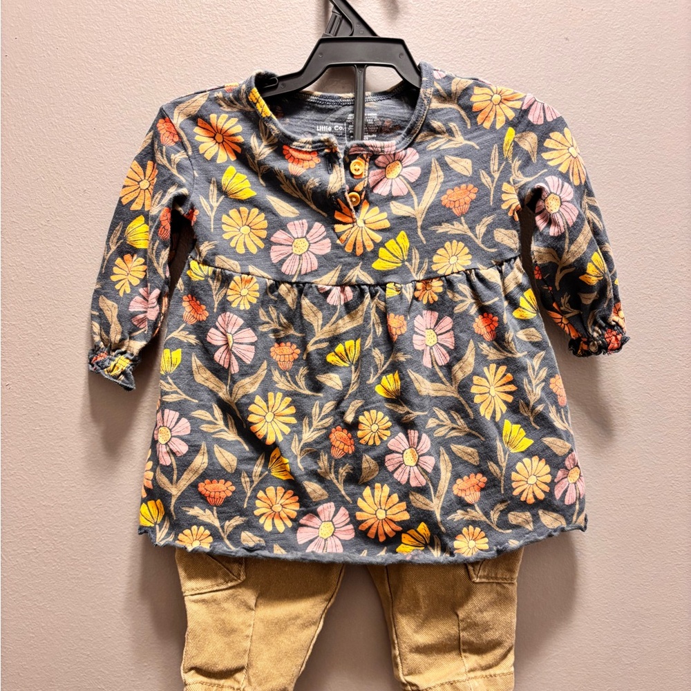 Floral Long Sleeve Top with Tan Pants